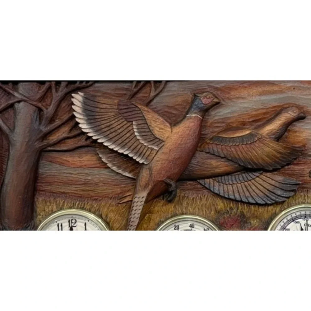 Bridger Trading Company Pheasant Wood Relief Weather Station Clock Barometer